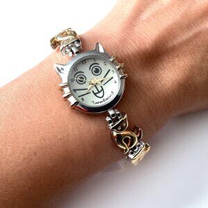 Vintage Cat Watch, Gold and Silver Colors, Kitty Lover Gifts, Unique Watches
